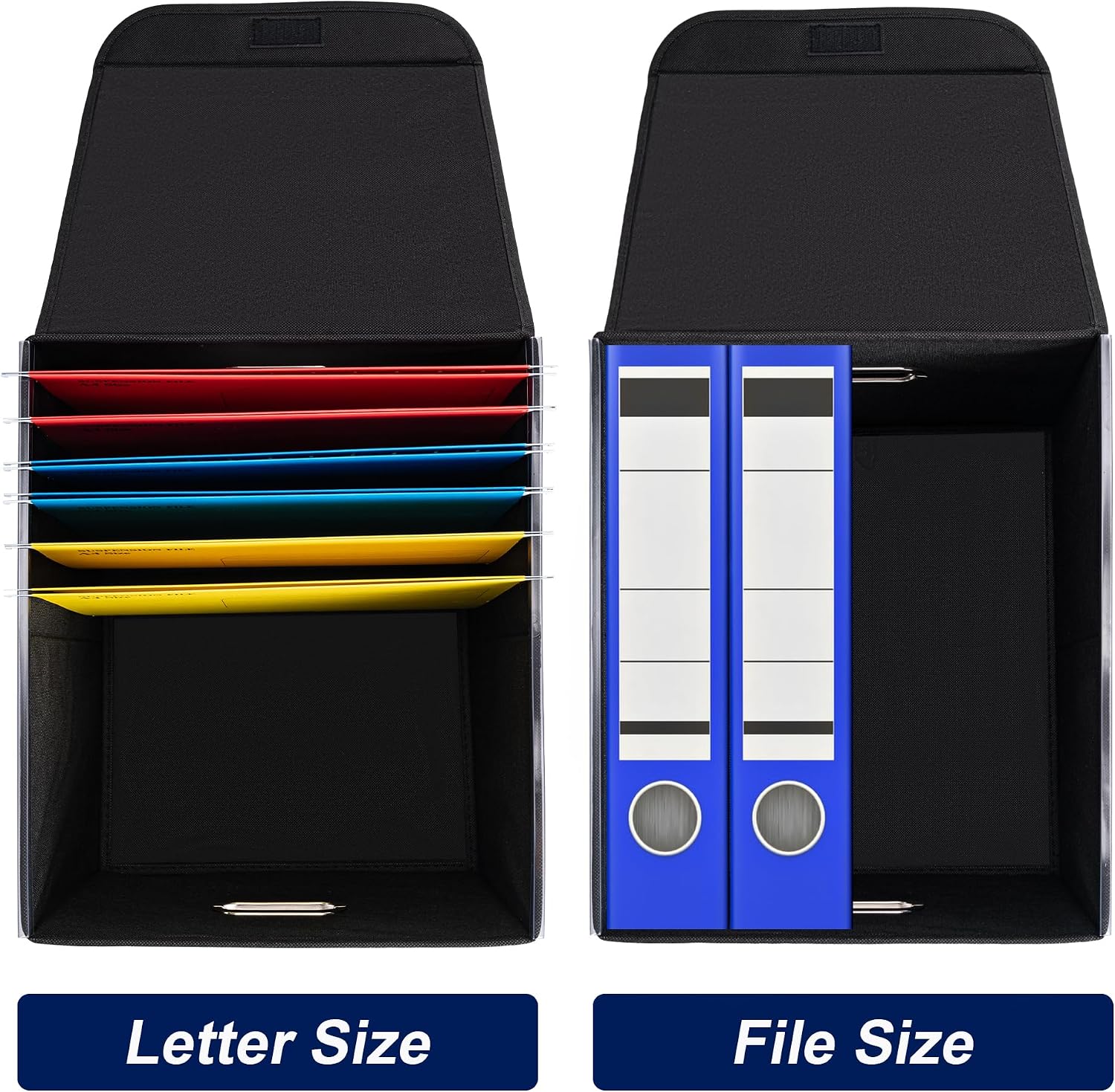 File Organizer Box with Lid, Large Hanging File Folder Organizer with Plastic Slide, Collapsible Portable Filing