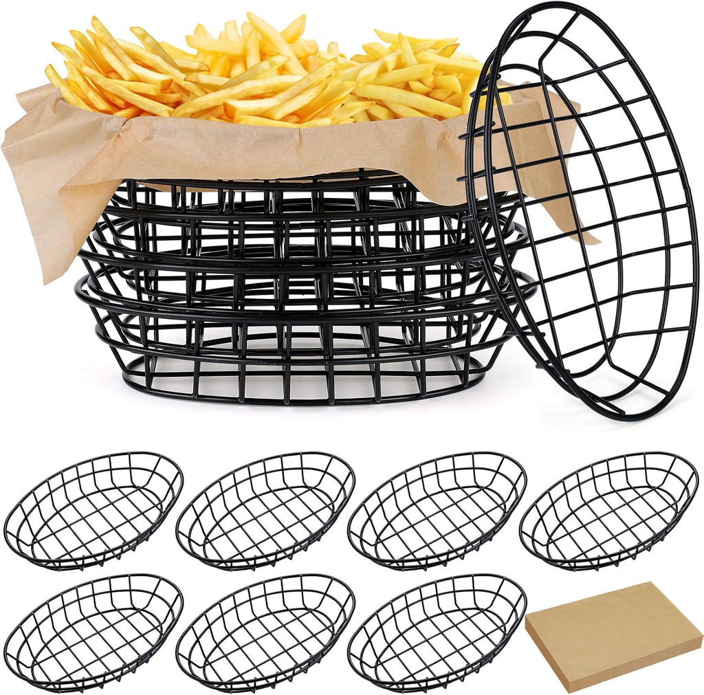 12 Pcs Wire Fast Food Baskets Bulk, Bread Chip Basket, Black Oval