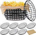 12 Pcs Wire Fast Food Baskets Bulk, Bread Chip Basket, Black Oval
