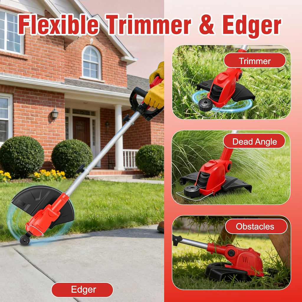 21V Electric Weed Wacker & Edger Lawn Tool Auto-Feed with 2.0Ah X 2 Battery | 12 Inch String Trimmer, 2-in-1 Weed