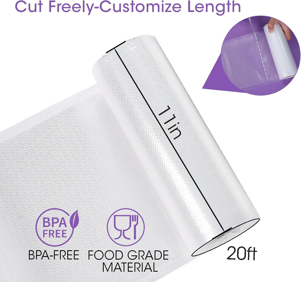 Vacuum Sealer Bags Rolls for Food, 3 Rolls 11" x 20' Commercial Grade BPA Free, Heavy Duty Puncture Prevention for