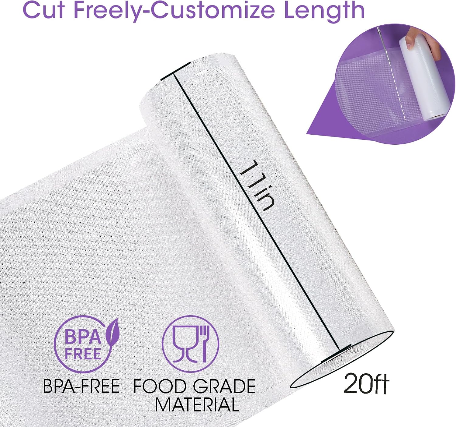 Vacuum Sealer Bags Rolls for Food, 3 Rolls 11" x 20' Commercial Grade BPA Free, Heavy Duty Puncture Prevention for