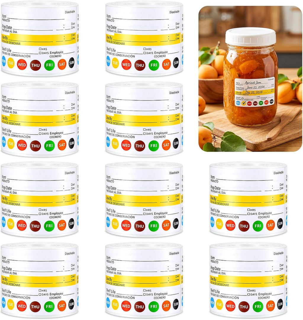 10 Rolls 2500 Pcs Restaurant Quality Shelf Life Food Rotation Labels Vinyl 2” x 3” Self-Adhesive Removable Freezer
