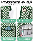 Checkered Diaper Bag Backpack with Changing Pad & Stroller Clips