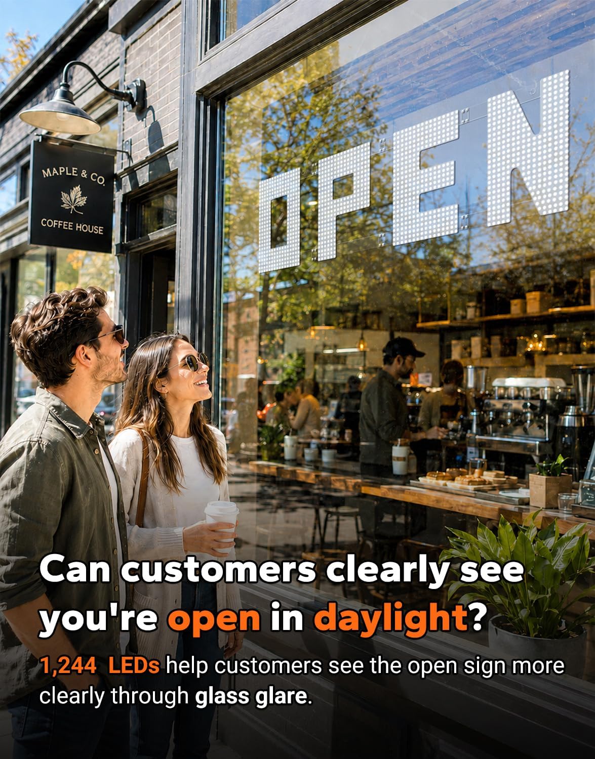 LED Open Sign for Business, Large Bright White, 42 x 12 in, Remote Control