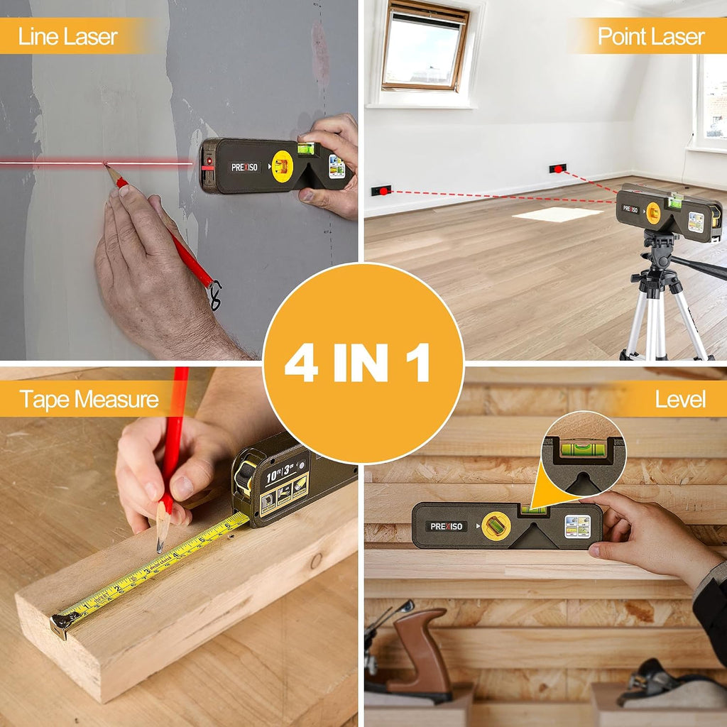 4-in-1 Line Laser Level Multipurpose Torpedo Level, 65Ft Alignment Point & 16Ft Laser Line & 10Ft Measure Tape Ruler