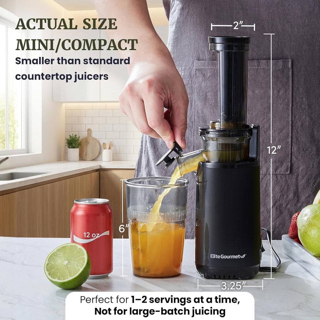 EJX600 BPA-Free Cold Press Juicer, 16 oz, Charcoal Grey | Mini space-saving masticating design retains nutrients &