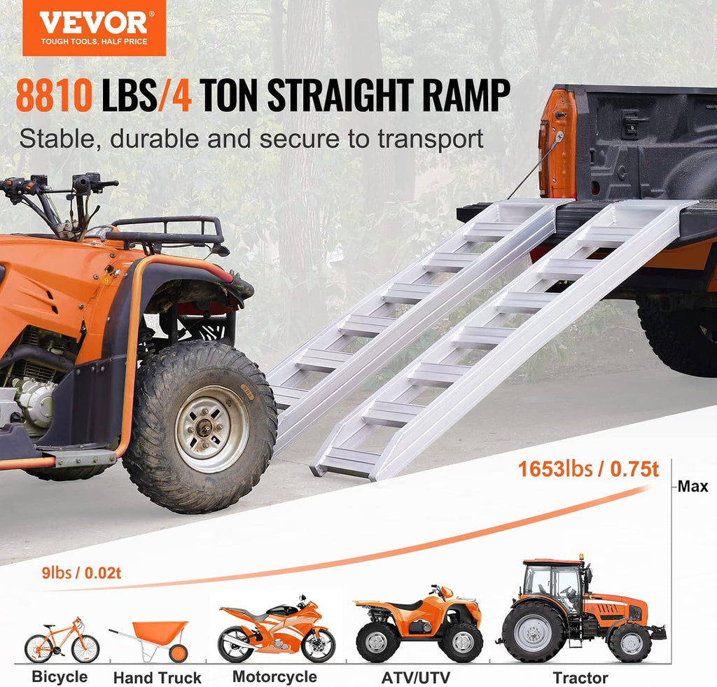 Aluminum Ramps, 8810 lbs, Heavy-Duty Ramps with Top Hook Attaching End, Universal Loading Ramp for Motorcycle