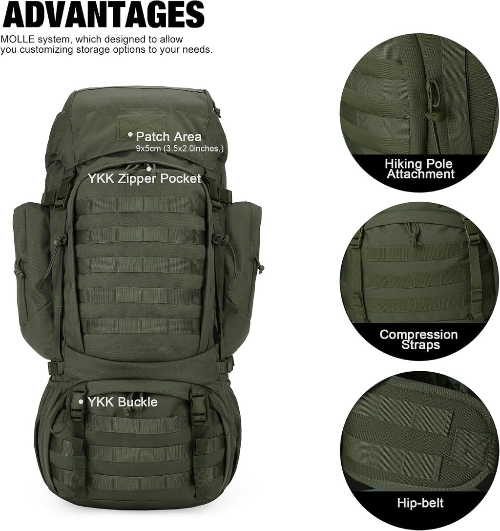 60L Military Internal Frame Backpack for Hiking,Camping,Hunting,Rucksack Backpack with Rain Cover