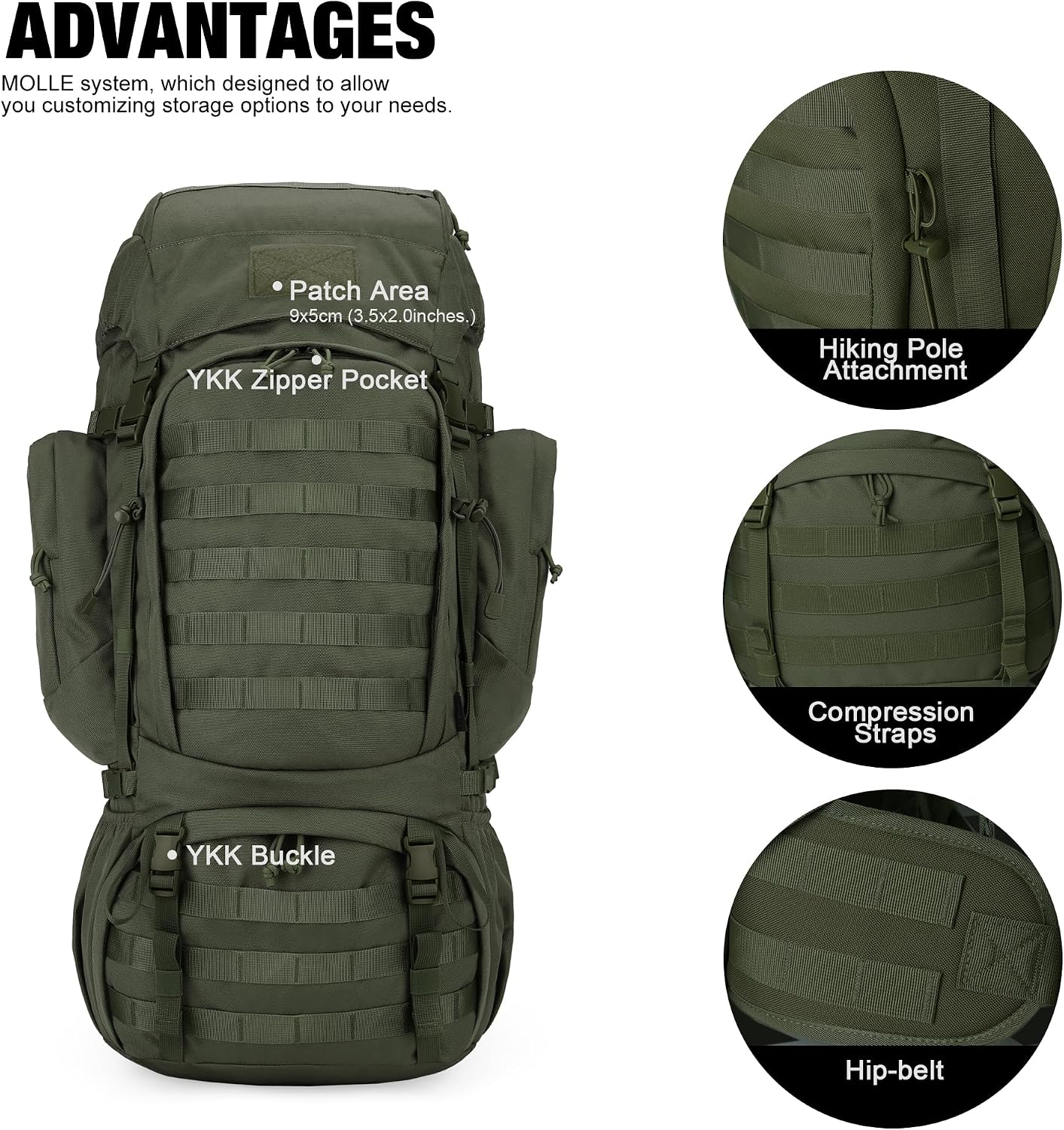 60L Military Internal Frame Backpack for Hiking,Camping,Hunting,Rucksack Backpack with Rain Cover