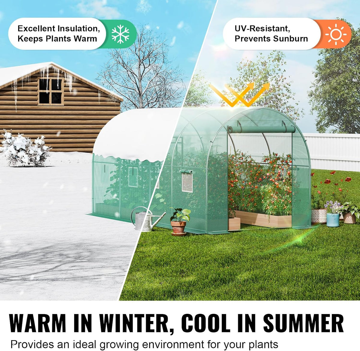 Walk-in Tunnel Greenhouse, 9.6x6.4x6.2 ft Hoop House Greenhouse Tunnel, Plant Hot House with Galvanized Steel Frame