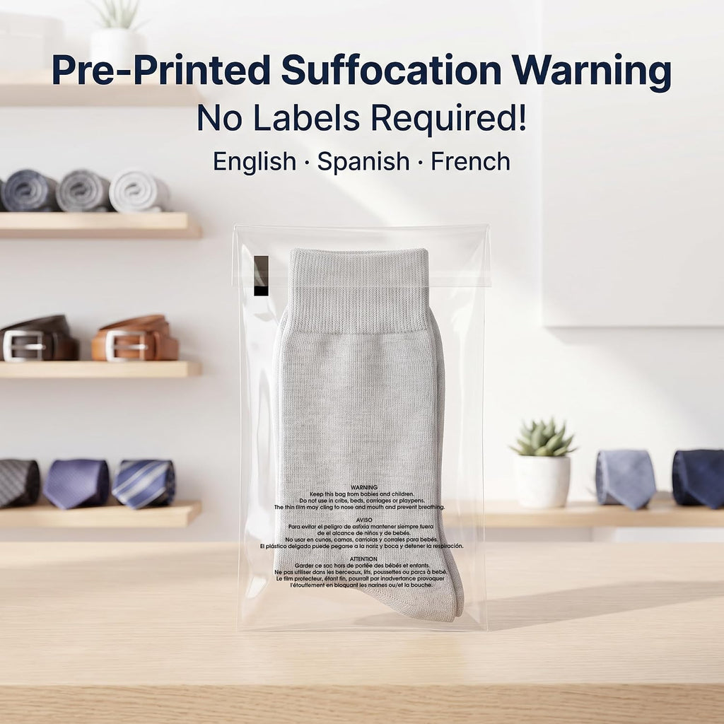 6” X 9” (200 Count) Self Seal Clear Poly Bags with Suffocation Warning
