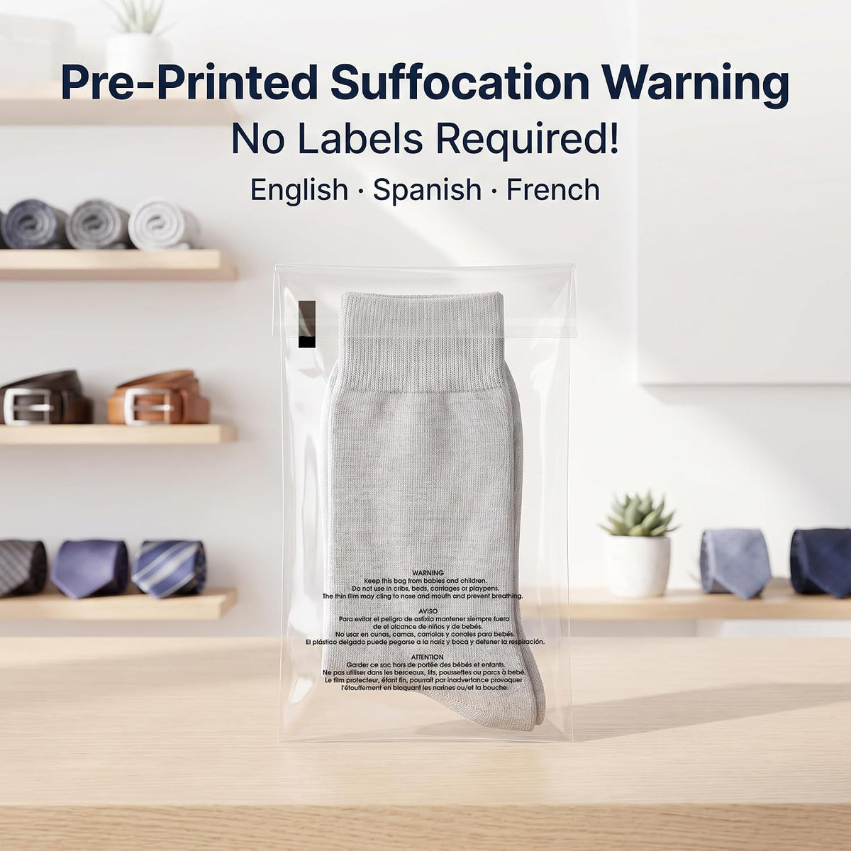 4” X 6” (1000 Count) Self Seal Clear Poly Bags with Suffocation Warning