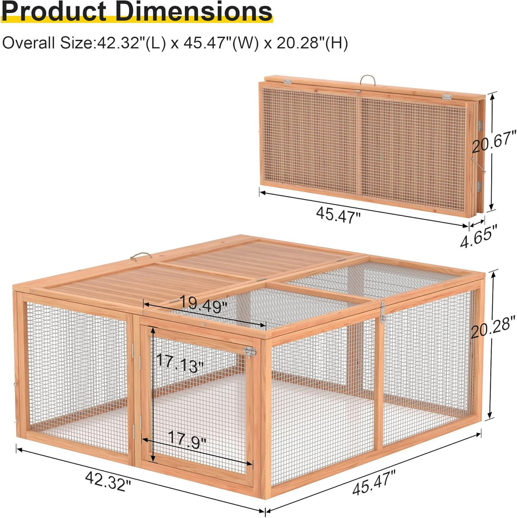 Chicken Coop, Folding Rabbit Hutch w/Handle Wooden Chicken Cage Pens w/Top & Sidewall Opening Doors Portable Small