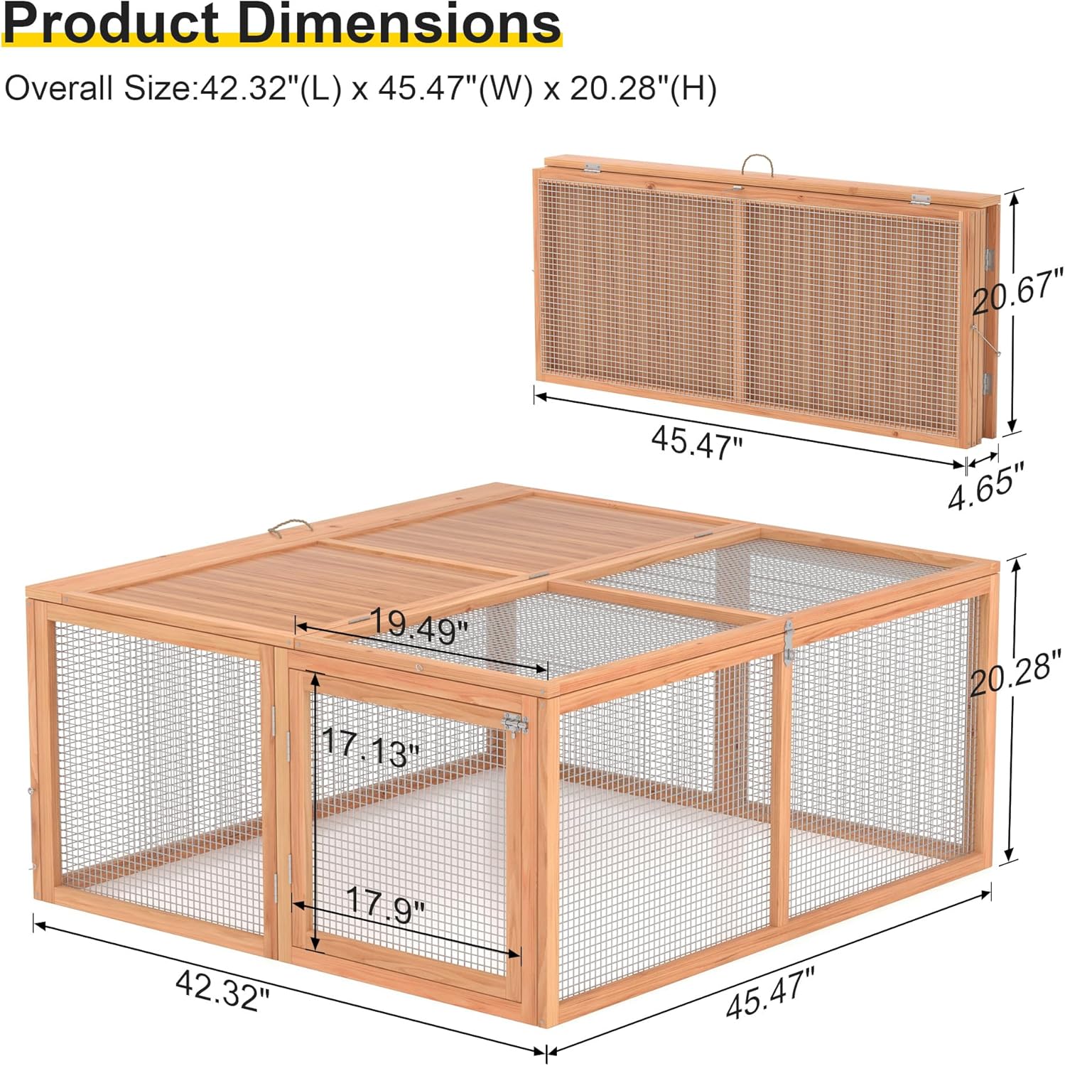 Chicken Coop, Folding Rabbit Hutch w/Handle Wooden Chicken Cage Pens w/Top & Sidewall Opening Doors Portable Small
