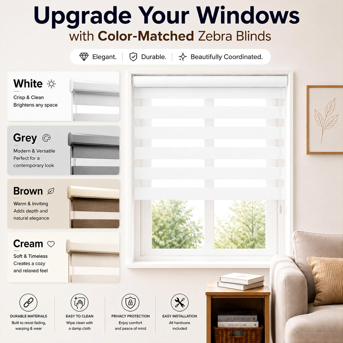 Pinecrest Custom Zebra Blinds for Windows,White,70.5" Width X 94" Height