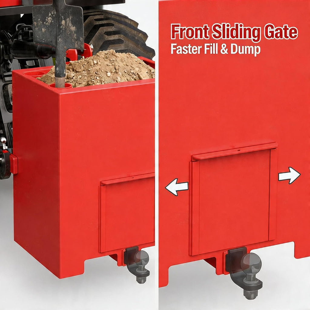 800 lbs Heavy Duty Tractor Ballast Box – Category 1 3-Point Hitch Rear Counterweight with 2" Receiver – Sliding