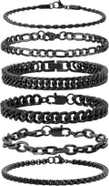 6pc Silver/Gold/Black Stainless Steel Bracelets for Men Gifts | 6.5/7/7.5/8.3/9 Inches Cuban Link Chain Bracelets Set