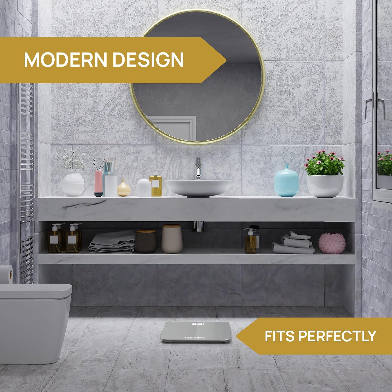 Premium Bathroom Scale, Highly Accurate Digital Bathroom Body Scale, Measures Weight up to 400 lbs. Includes Batteries