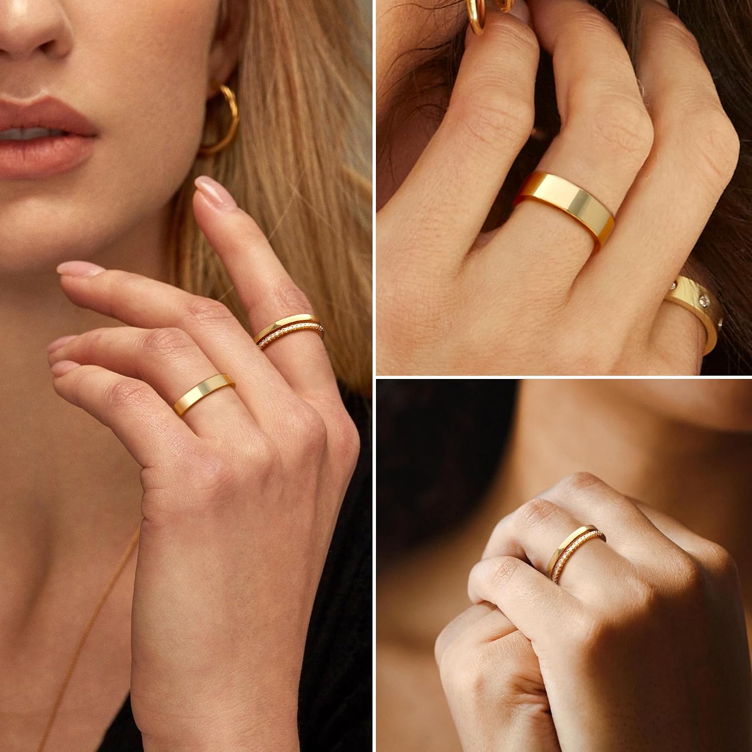 Gold Rings for Women Non Tarnish Dainty 14K Gold Plated Stackable Rings for Women Cubic Zirconia Ring Set Wedding