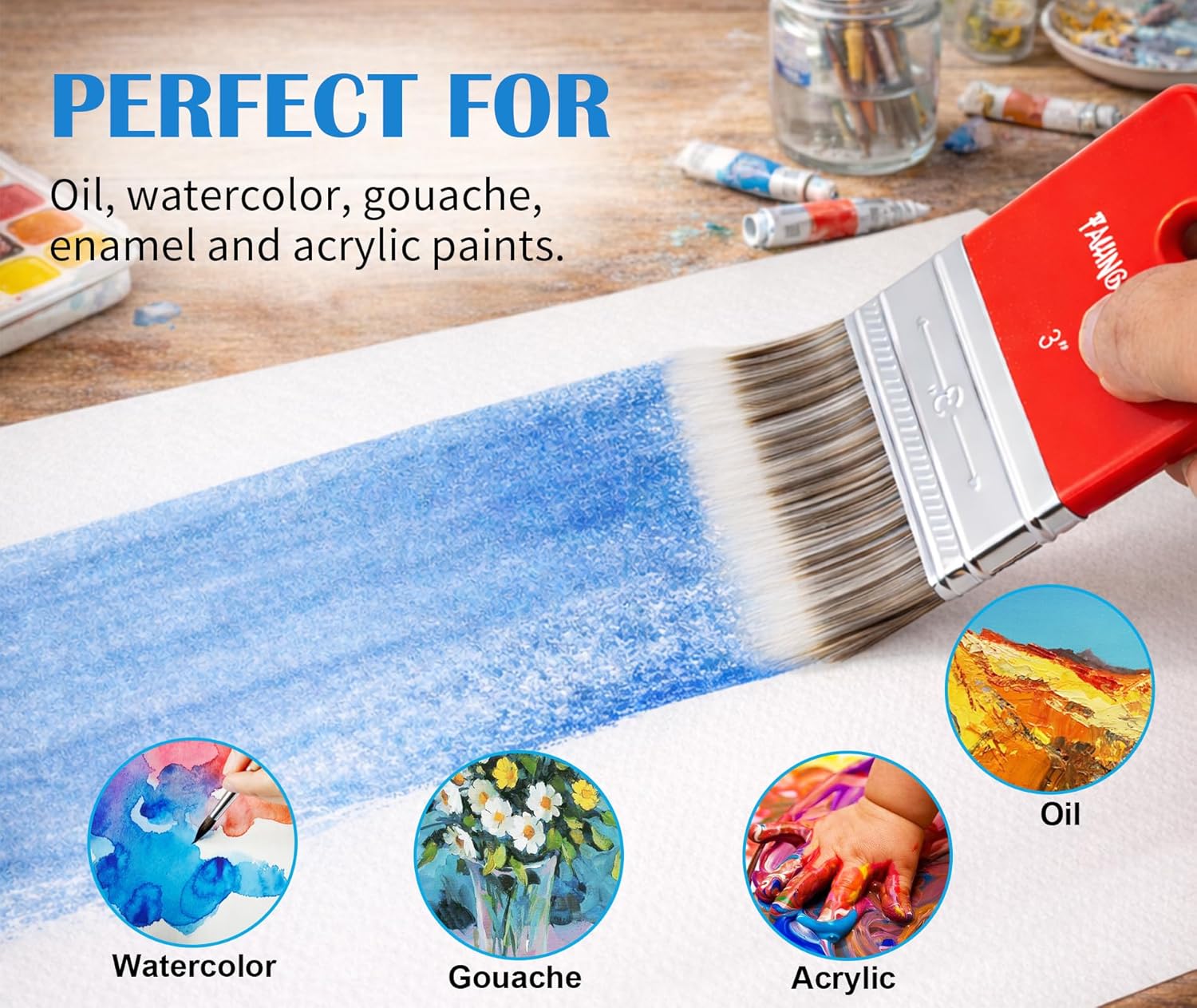 Flat Paddle Paint Brush, Scale Brush for Oil and Acrylic Paints,4 Inch