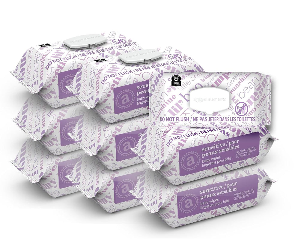Baby Wipes, Sensitive, Unscented, Cleans Gently, 810 Count, Flip-Top Packs, Pack of 9