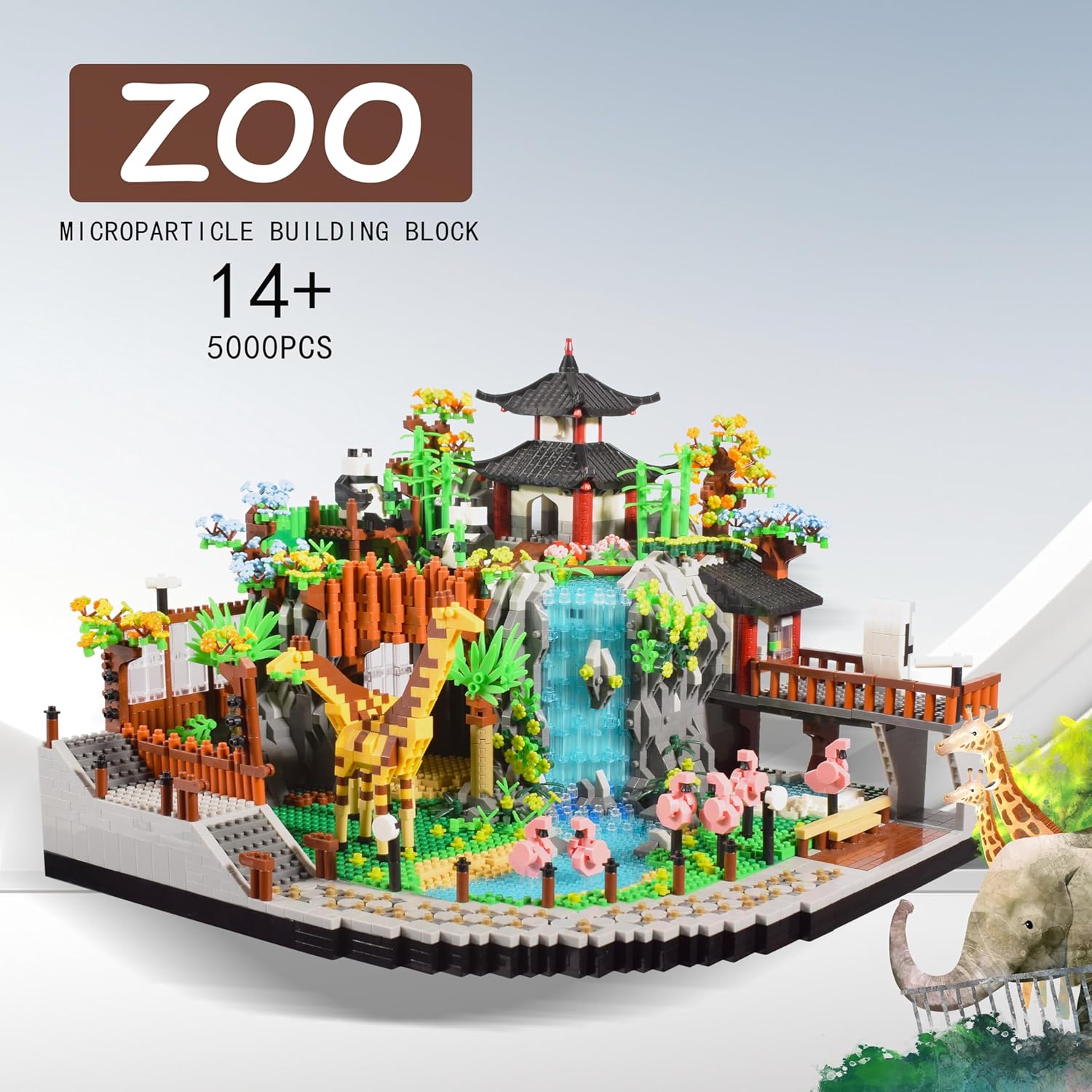 Zoo Micro Mini Bricks Desert Building Blocks,Creative Ideals Zoological Park Architecture Toy Present Model for