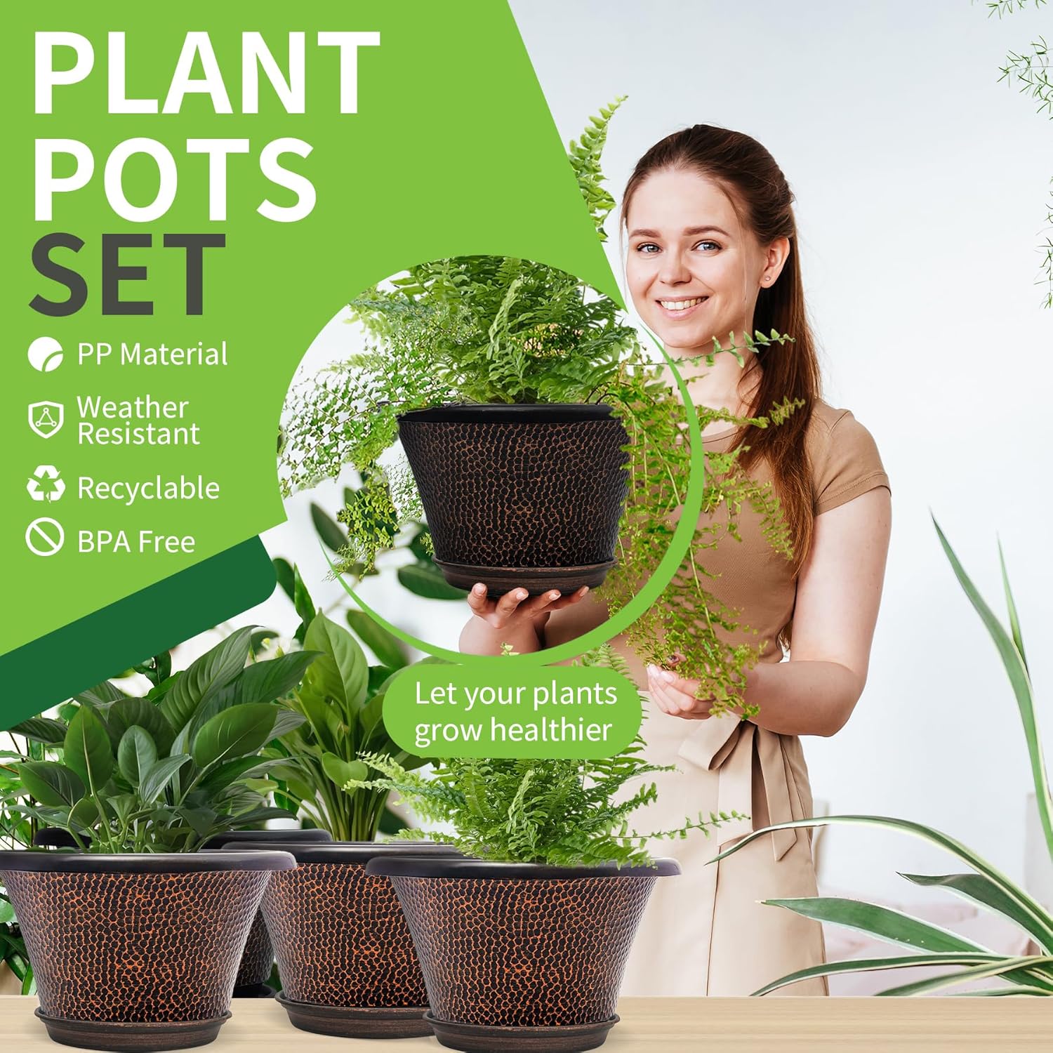 12 Inch Pots for Plants,4 Pack Large Flower Pots with Drainage Hole & Saucer,Modern Planters for Indoor Outdoor