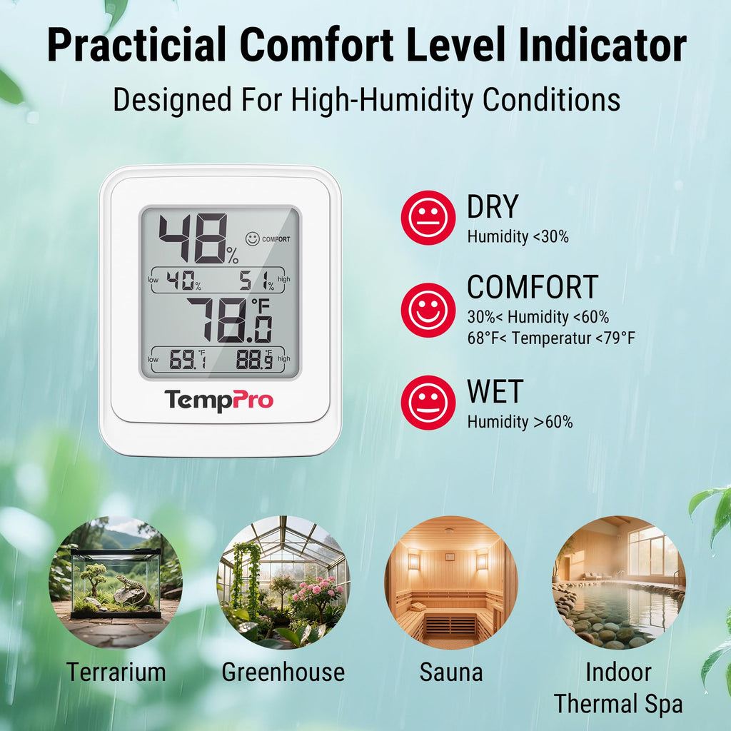 TempPro TempAir Digital Hygrometer Indoor Thermometer with IPX5 Waterproof