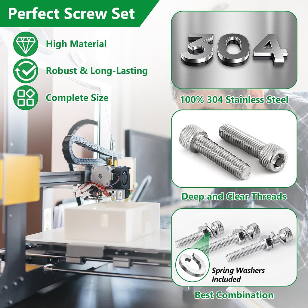 820Pcs Screw Assortment Kit, M2-M4 Stainless Steel Hex Socket Cap Bolts