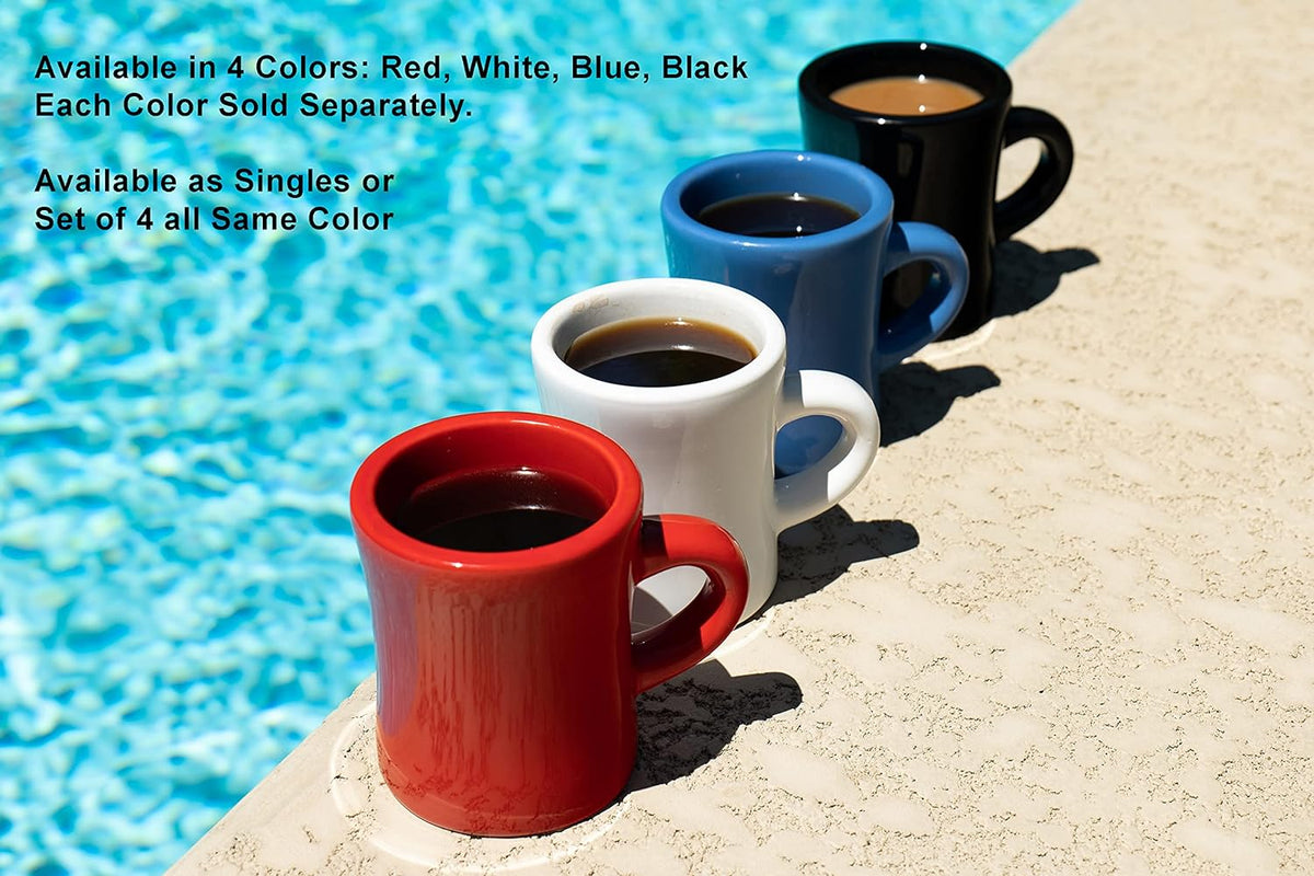 10-Ounce Ceramic Retro Diner Style Heavyweight Restaurant Mug, Two-finger C-handle (White, 4)