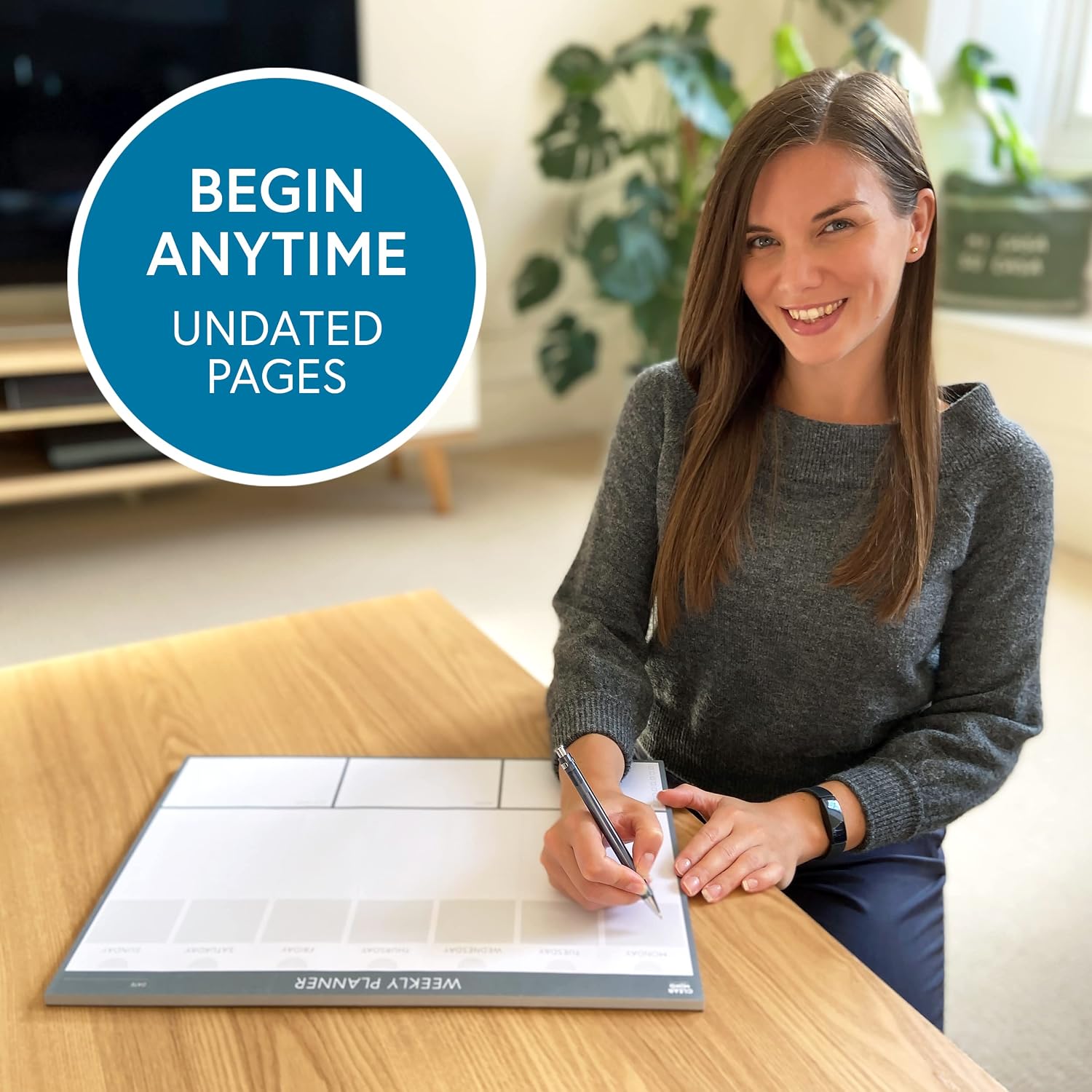 Weekly Desk Planner - Large 11.3” x 16.5” Tear-Off Pad, 52 Undated Sheets, Thick 120gsm No-Bleed Paper - To-Do List