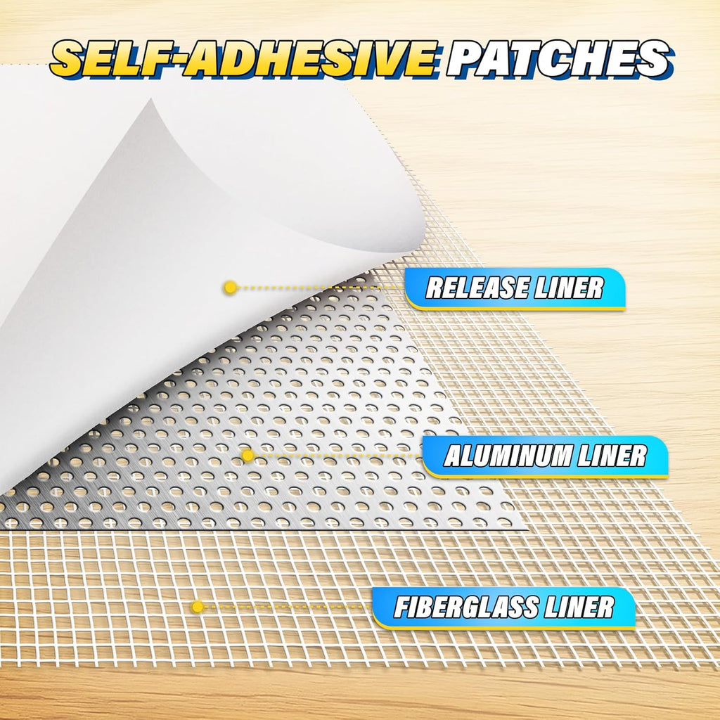 16-Piece Drywall Repair Kit, White Touch Up Paste with Mesh Patches | 2 Jars of Repair Putty, Self-Adhesive Mesh