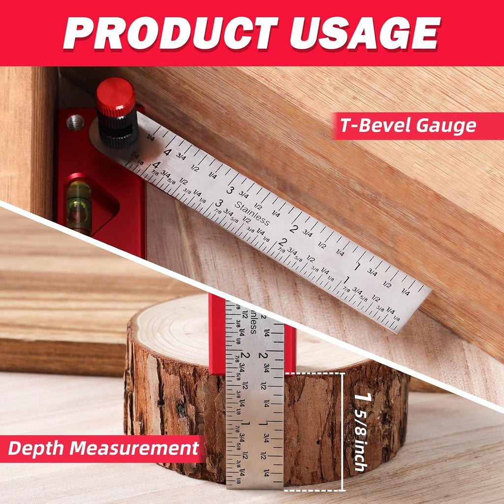 6 in 1 Rafter Square with Carpenter Pencil, 7in Rafter Square Multi-Purpose Carpenter Tools:Square,Protractor, 1/16"