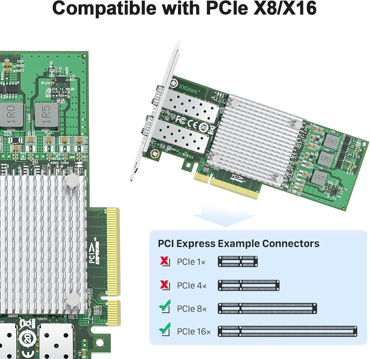 10Gtek 10Gb PCIe NIC Network Card with Broadcom BCM57810S, Dual SFP+ Port