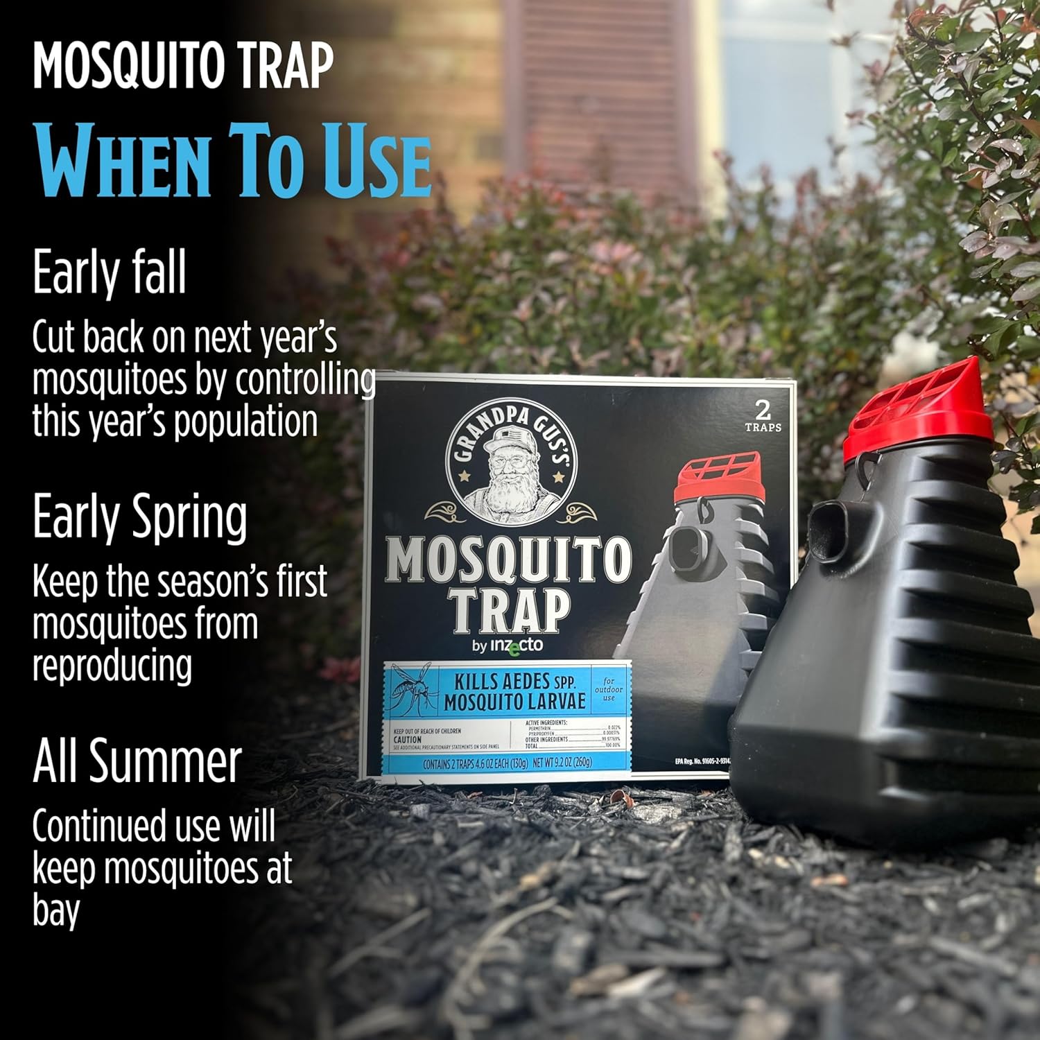 Mosquito Trap and Outdoor Bug Killer for Outdoors, 2 Pack | Water-Activated Larvae Control for Home Backyard, Patio &