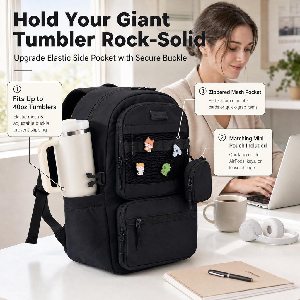 Waterproof Laptop Backpack, 17" Travel Daypack Compartments, Work College Travel Bag for Business Commute with Mini