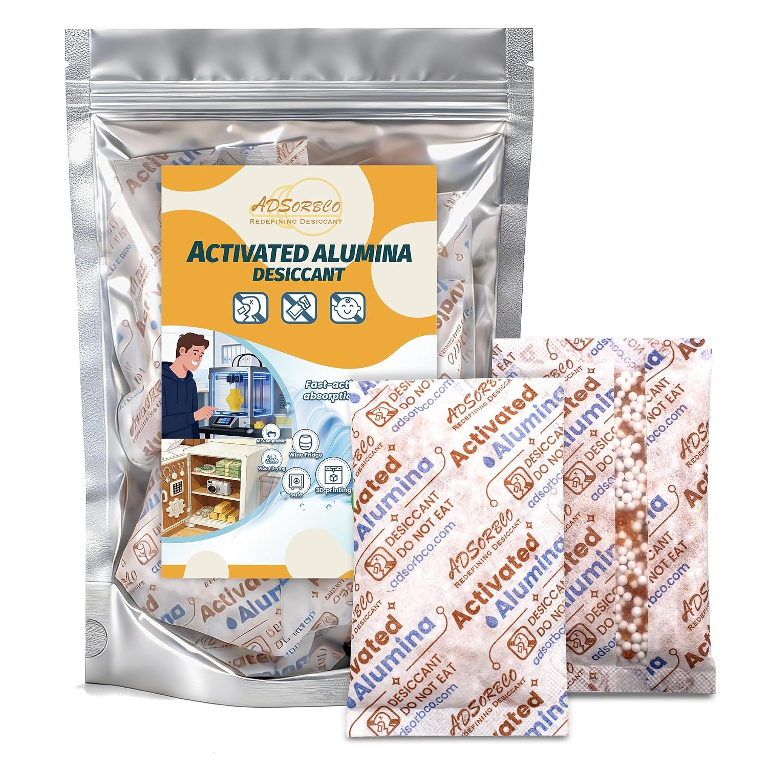50Gram 8PCS Activated Alumina Desiccant, High-Efficiency 3D Printer Desiccant for Filament Drying, Activated Alumina