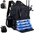 Fishing Tackle Backpack with Tackle Boxes, Two Rod Holders, Bottle Holder, 50L Waterproof Tackle Bag for Fishing