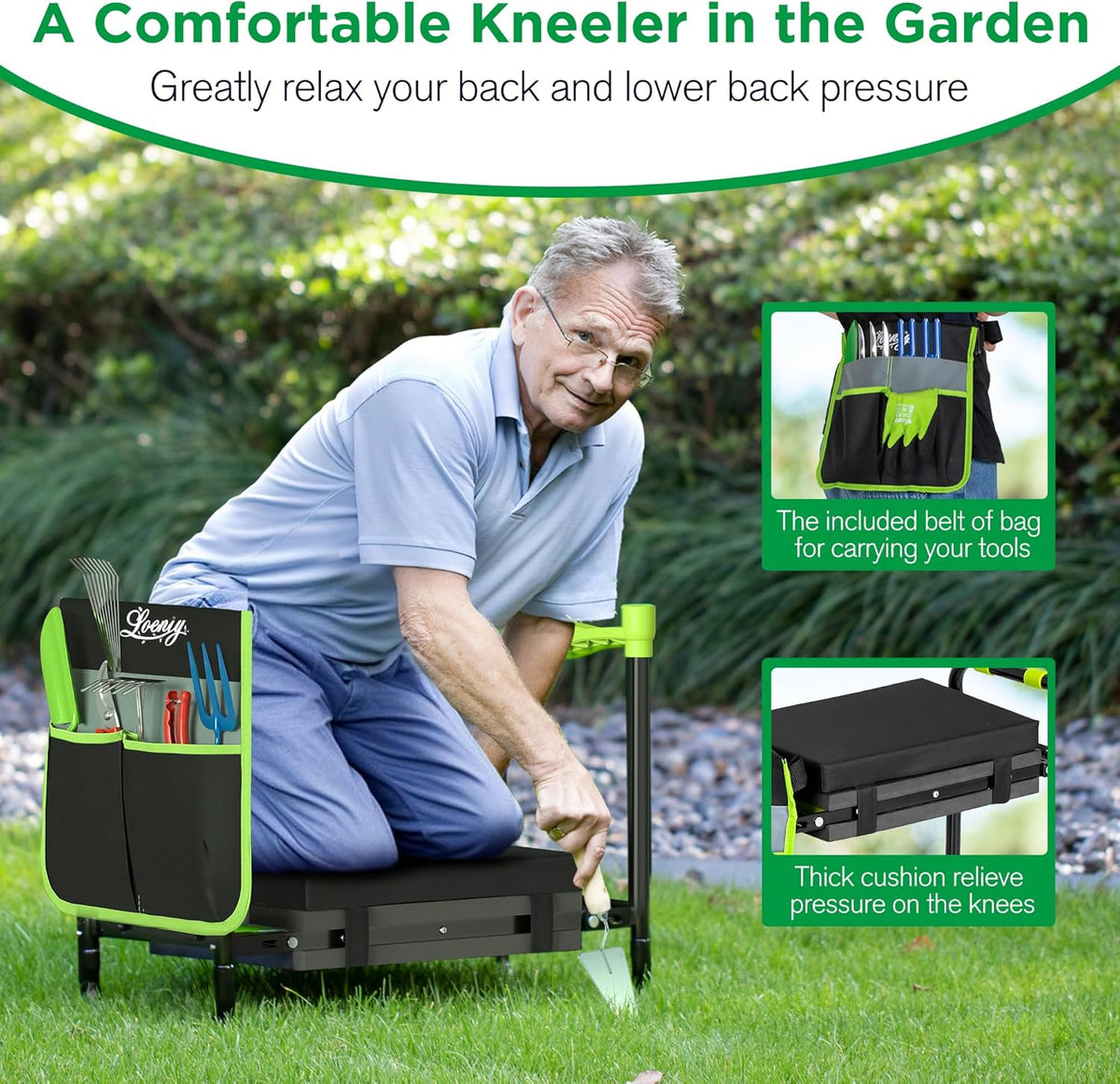 10.8” Wide Garden Kneeler and Seat, Heavy Duty Foldable Garden Stool