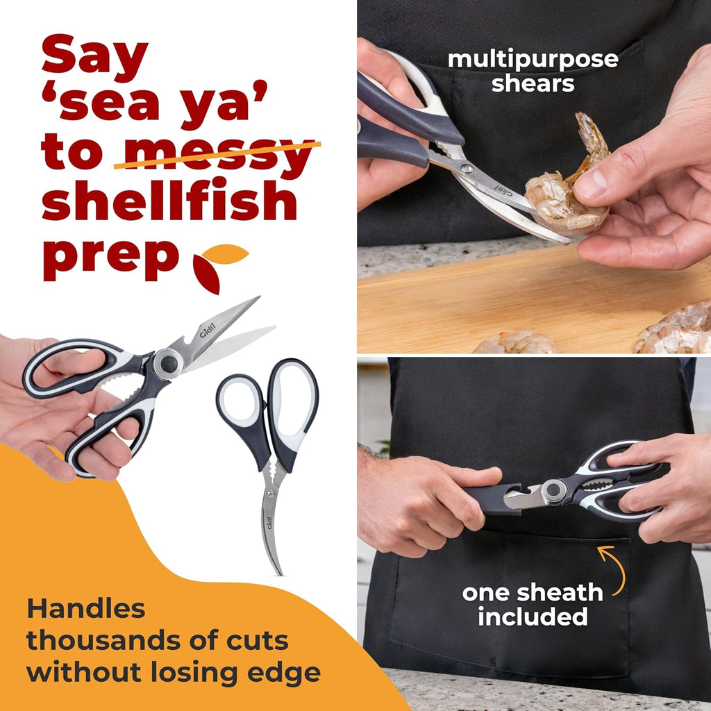 Kitchen Shears by Gidli - Liftime Replacement Warranty* - Includes Seafood Scissors As a Bonus - Heavy Duty Utility