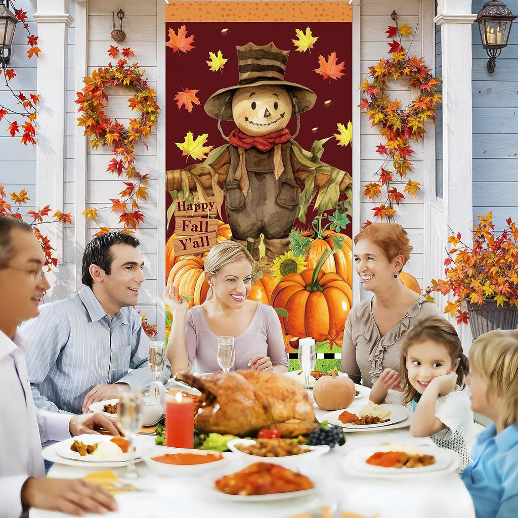 Happy Fall Y’all Door Cover for Front Door Fall Door Banner Autumn Thanksgiving Scarecrow Door Decorations Autumn