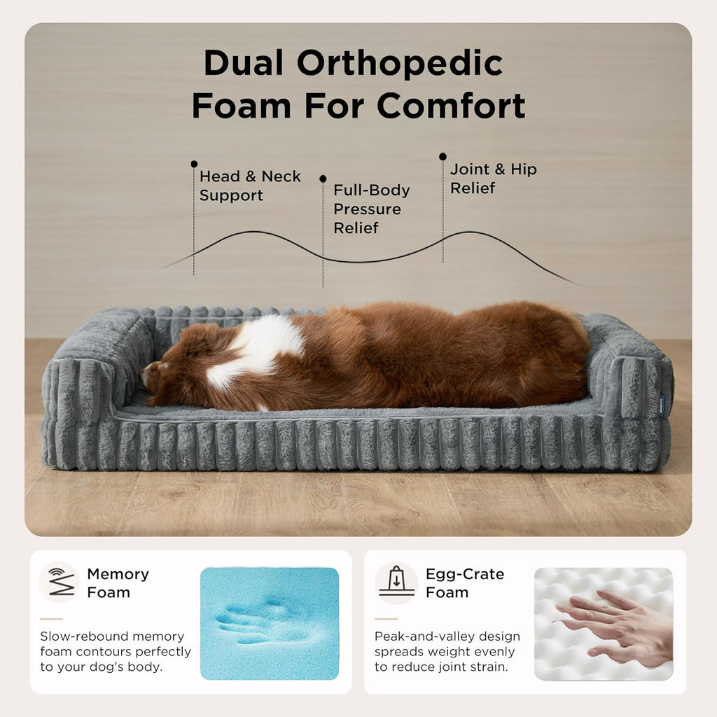 ComfyFleece Orthopedic Dog Beds Large Sized Dog, Waterproof Memory Foam Pet Couch Sofa with Sides, Non-Slip Bottom