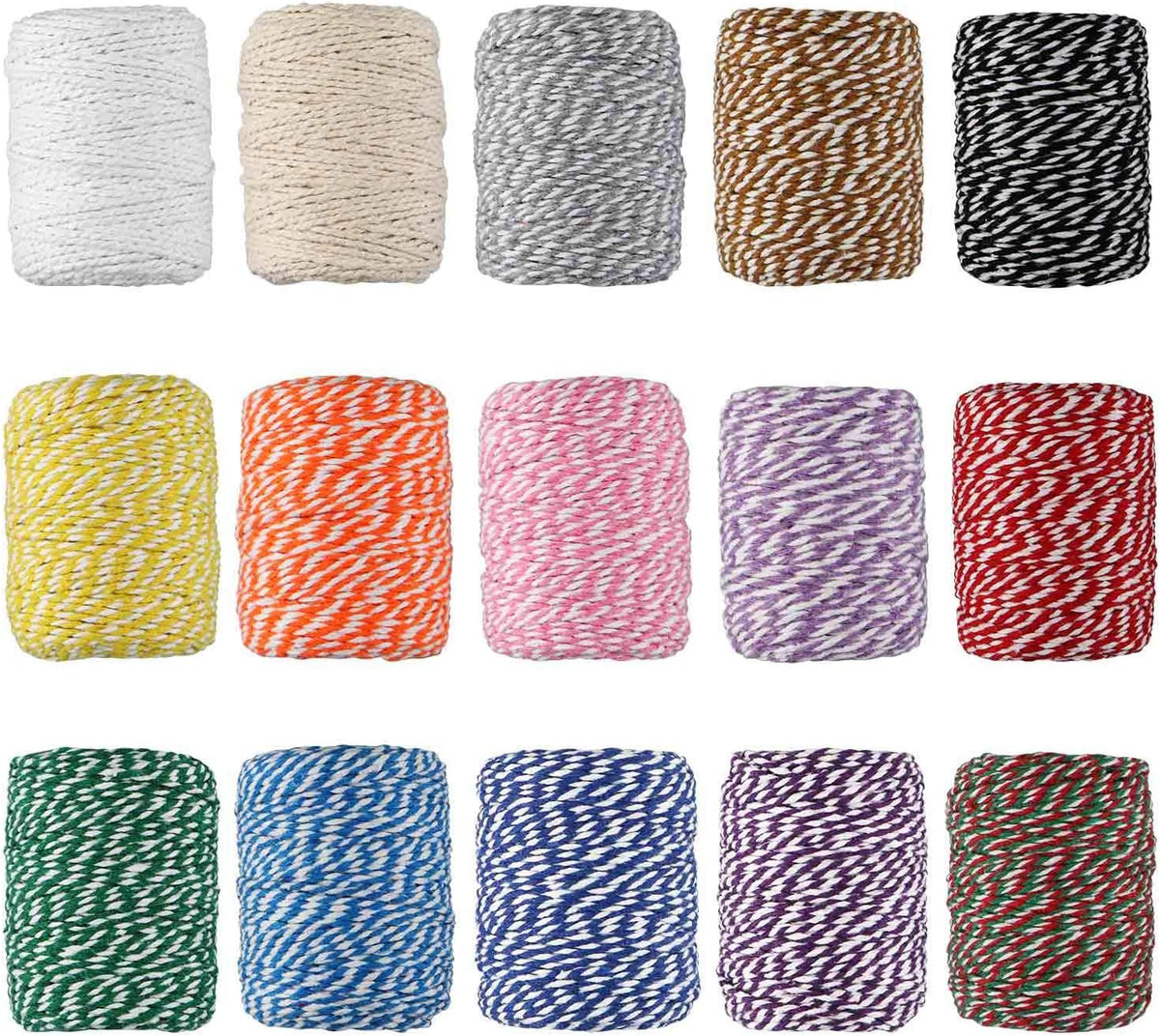 Colorful Bakers Twine, 15 Rolls Cotton String, 2mm 3 Strands
