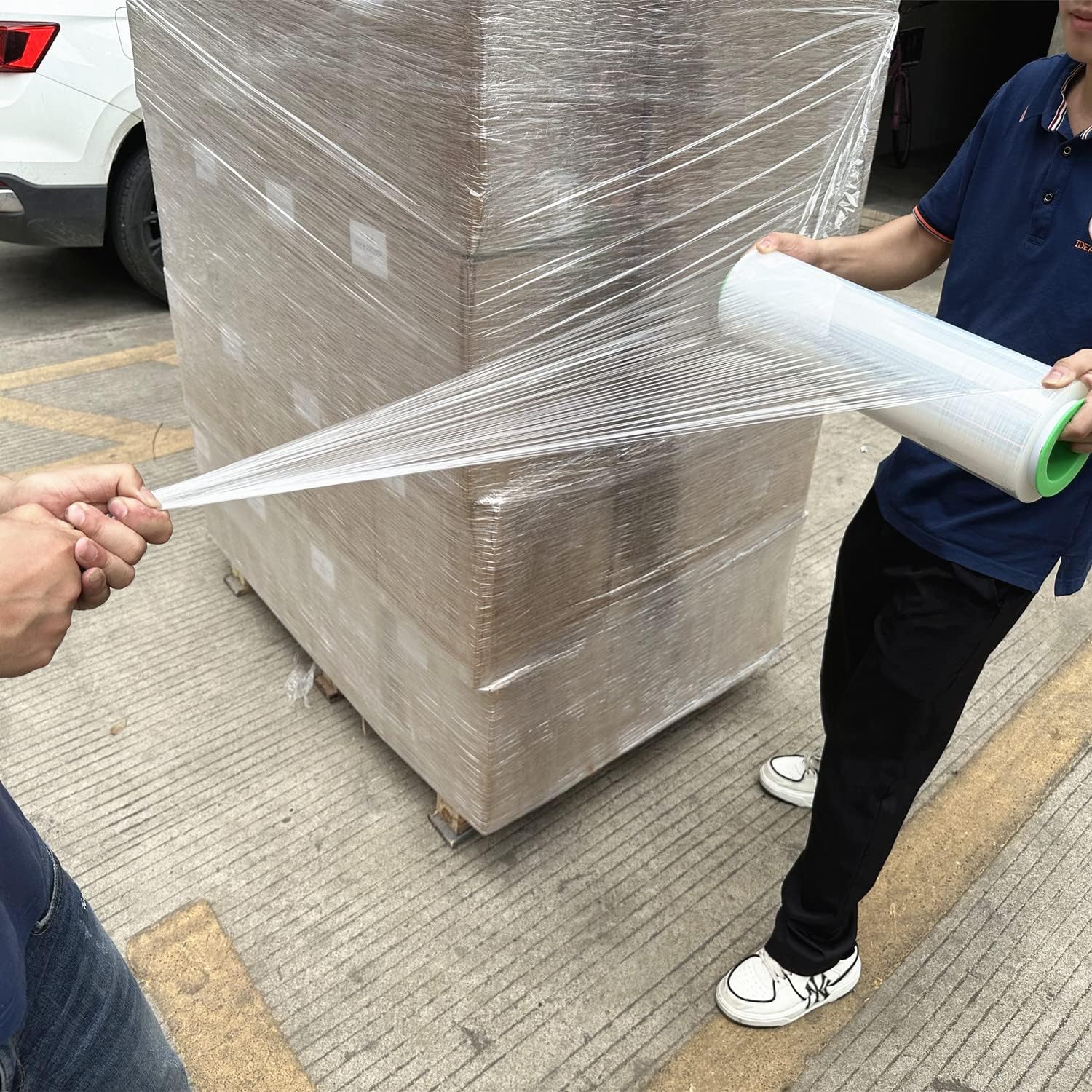 2-Pack Clear Stretch Wrap 18" x 1000 Feet 80 Gauge Industrial Strength with Plastic Handle, Plastic Pallet Supplies