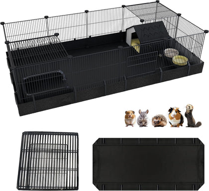DIY Guinea Pig Cages with Waterproof Canvas Bottom,16 Panels Small Animal Cage Pet Playpen with Door for Bunny Turtle