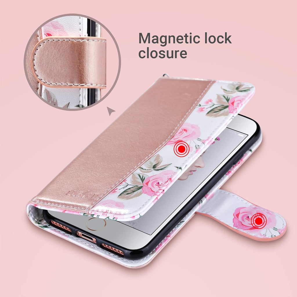 for iPhone SE 3(2022)/SE(2020)/8/7 Wallet Case with Card Holder, Premium Floral PU Leather Flip Case with Kickstand