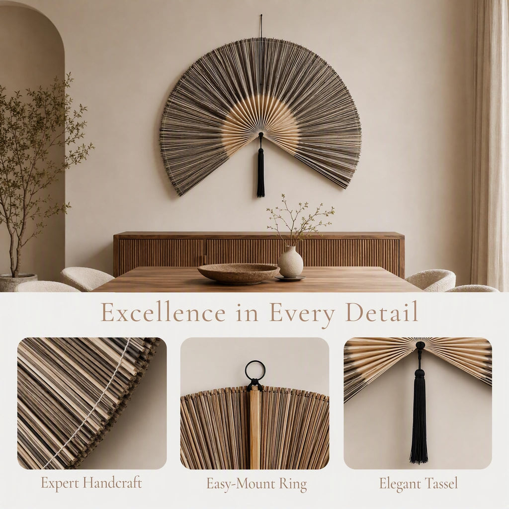 Fan Wall Decor，Large Bamboo Wall Fan For Over Bed Hanging Headboard (A)