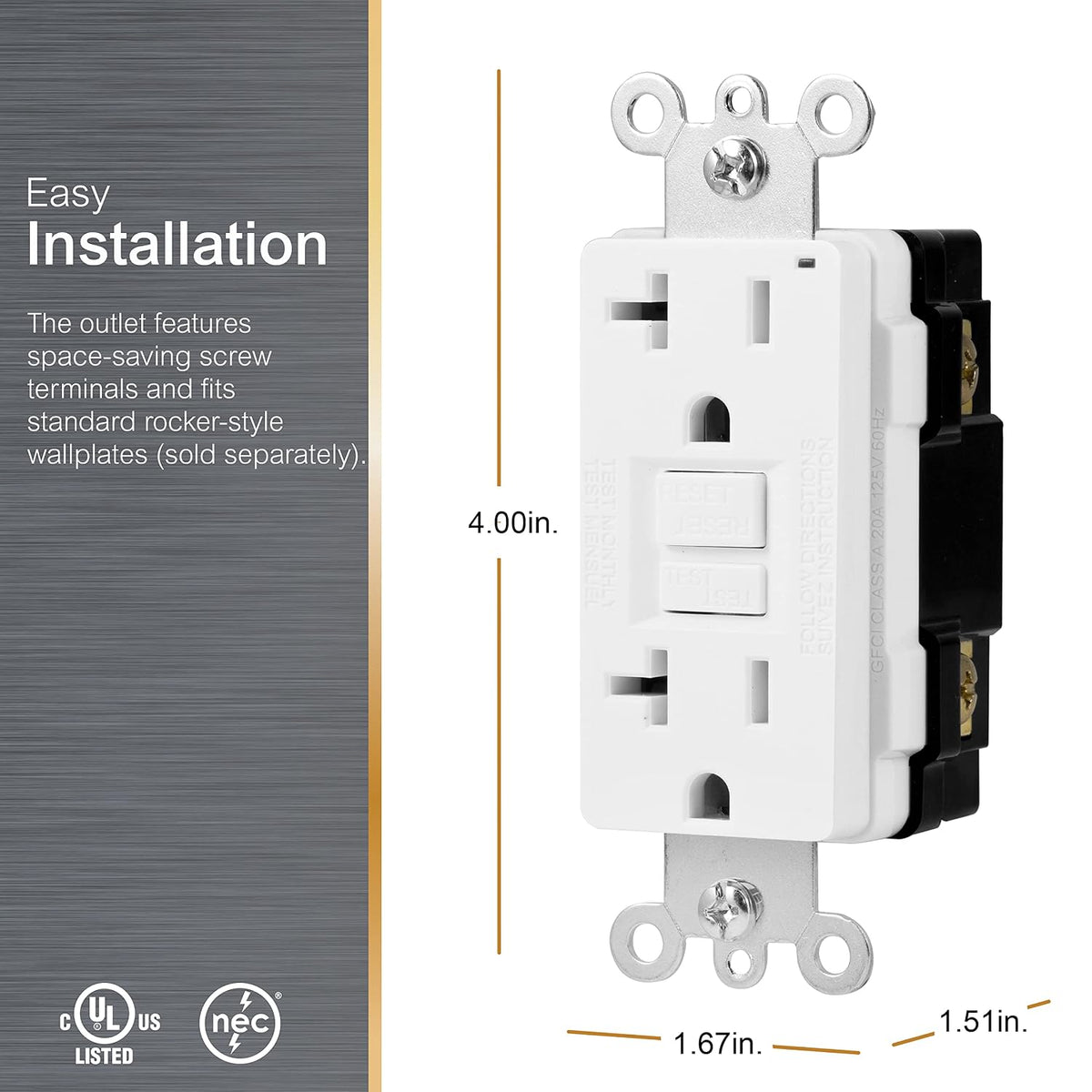 GE GFCI Outlet 20 Amp, Self Testing, Non-Tamper Resistant, UL Safety Listed