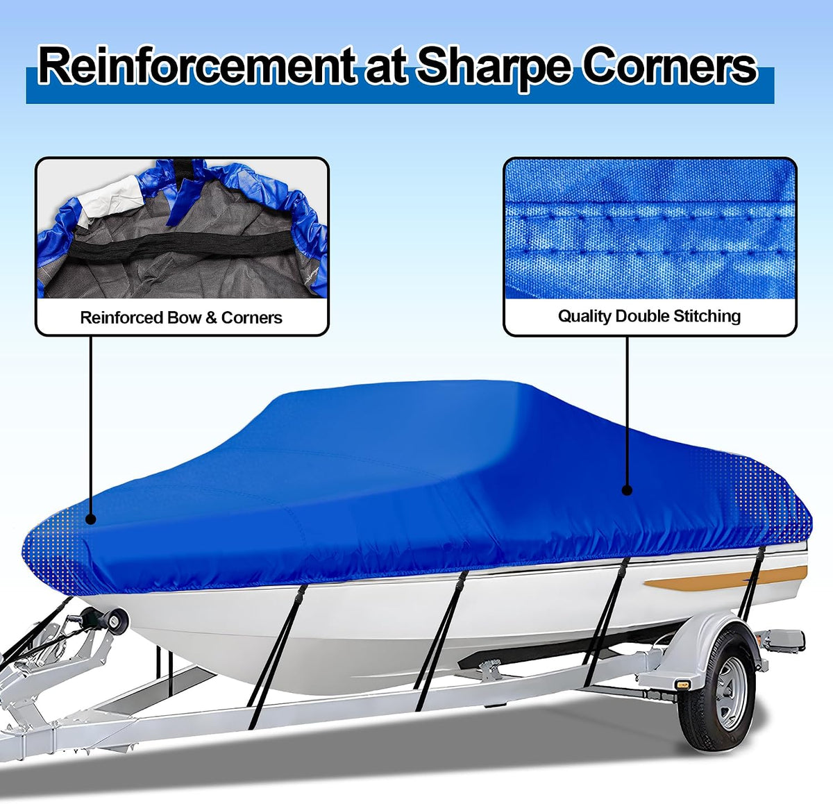 iCOVER Trailerable Boat Cover- 14'-16' Heavy Duty Waterproof Tarp Covers, Fits V-Hull, Fish&Ski, Pro-Style, Fishing